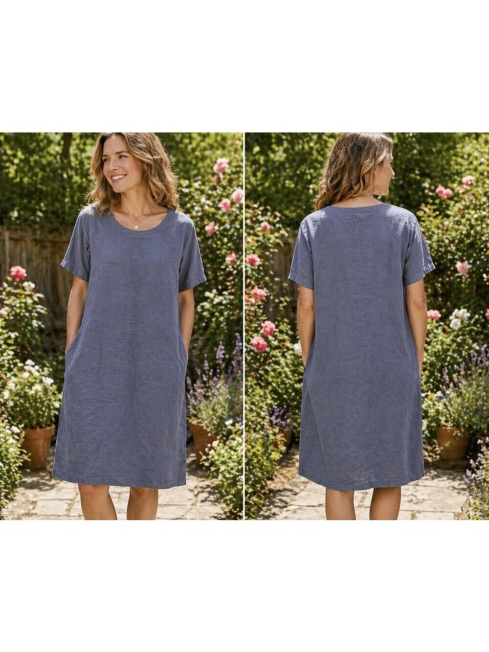 Vikolino Shirt Dress S Euro Washed Linen Oversized Gray Blue Short Sleeve NEW
